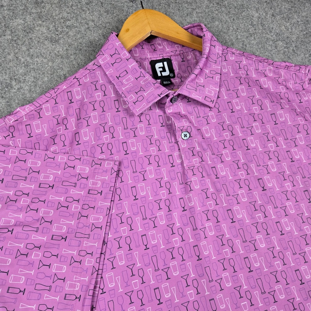 FootJoy Polo Shirt Mens XL Purple Cocktail Glass Print Golf Performance Jersey